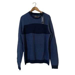 NWT Kenneth Cole Reaction Blue Sweater Mens Sz M Crew Neck Stripe Long Sleeve